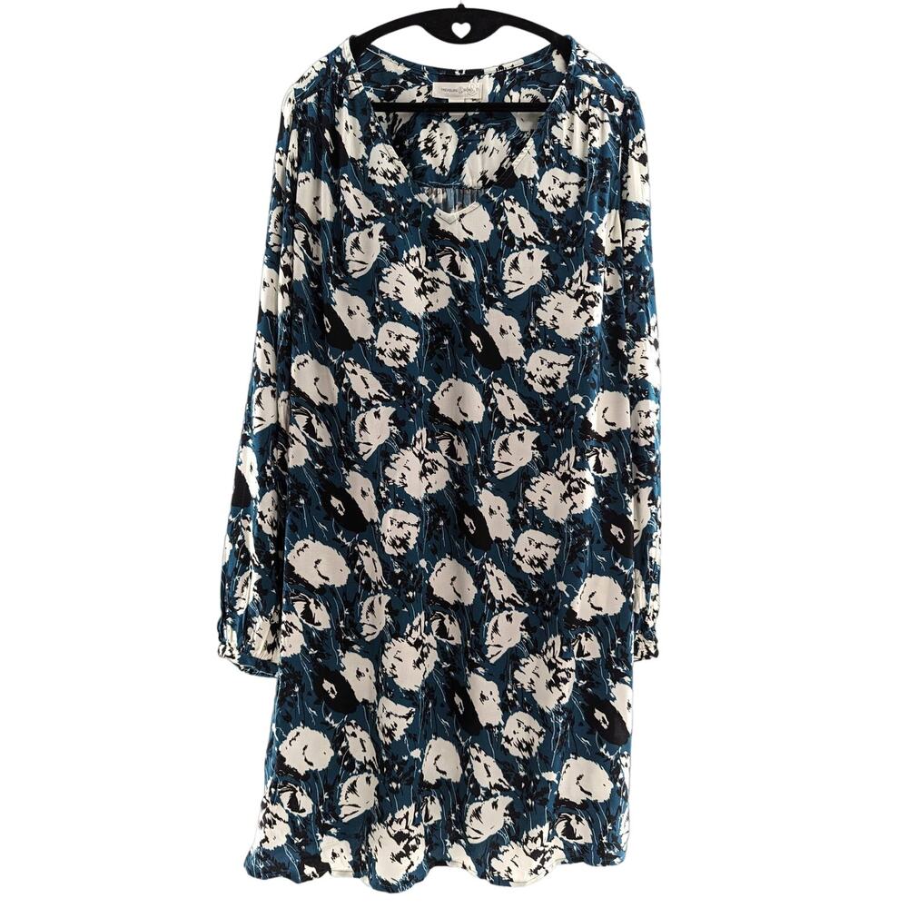 Treasure & Bond Floral Long Sleeve Shift Dress Teal Size Large - Picture 2 of 9